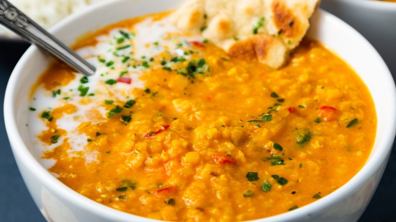 A bowl of hearty red lentil soup