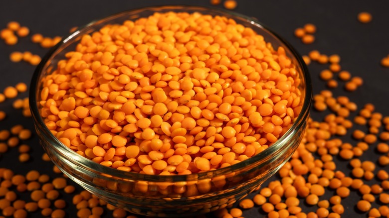 Dry red lentils in a bowl