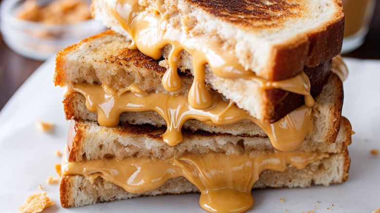 peanut butter sandwiches stacked up