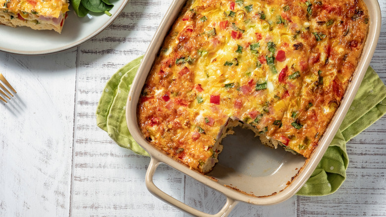 Breakfast casserole in baking dish