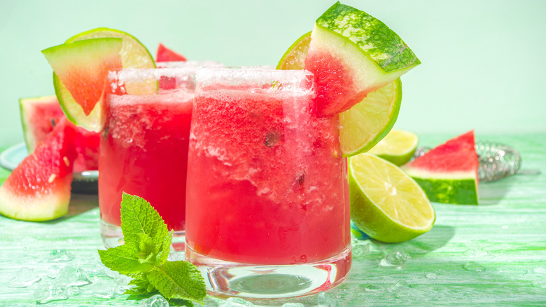 Watermelon margarita with mint and lime