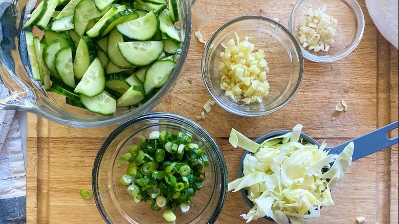 chopped vegetables on cutting board