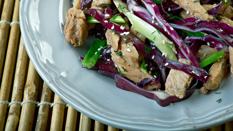 mu shu pork filling on a plate