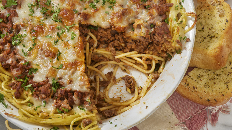 pasta pie with meat and cheese