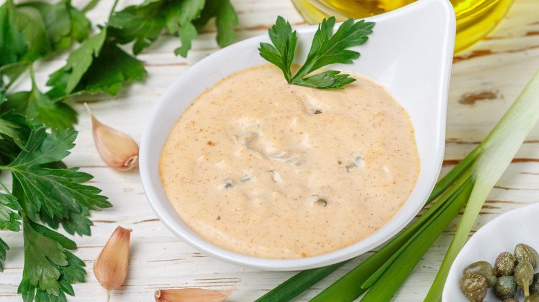 remoulade sauce and herbs