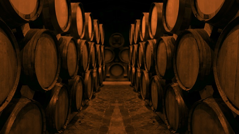 Cognac barrels lined up