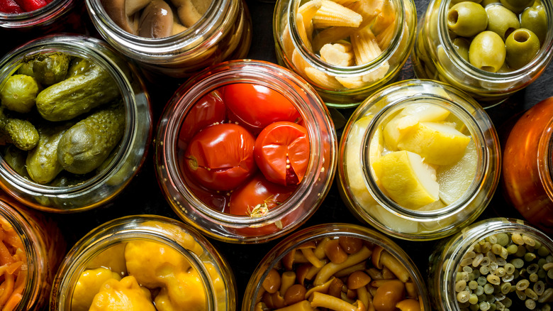 jars of assorted pickled vegetables