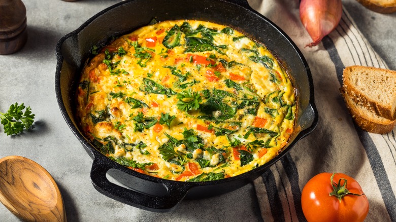 Homemade frittata in a skillet