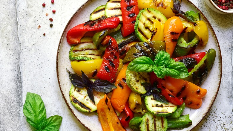 Assorted grilled vegetables on plate