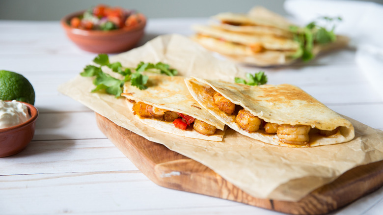 shrimp quesadillas served on table