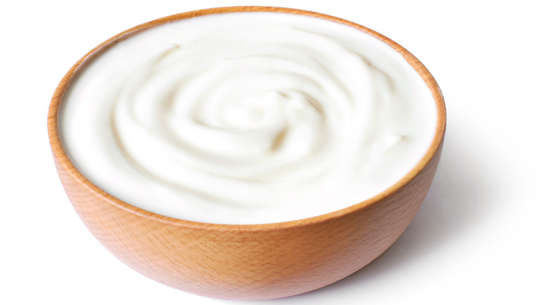 plain yogurt wooden bowl