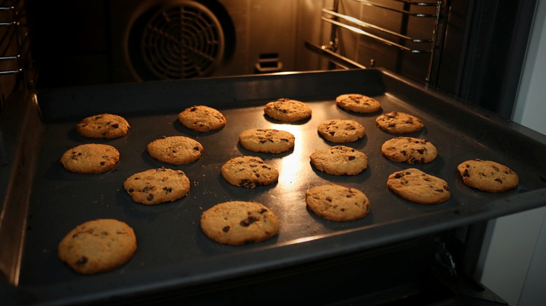 Cookies on a pan in an oven