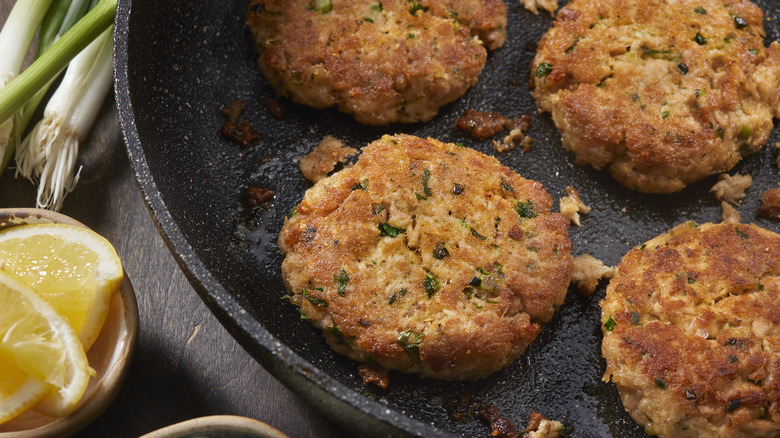 tuna patties in pan