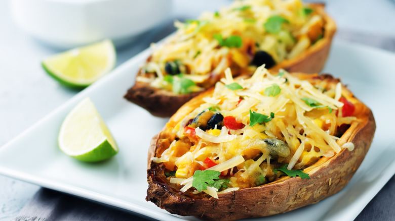 Sweet potato with black beans and cheese