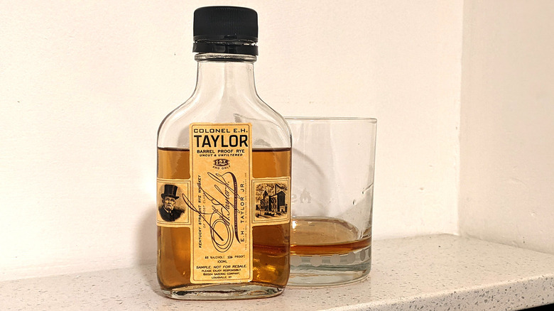 Barrel proof rye bottle, glass