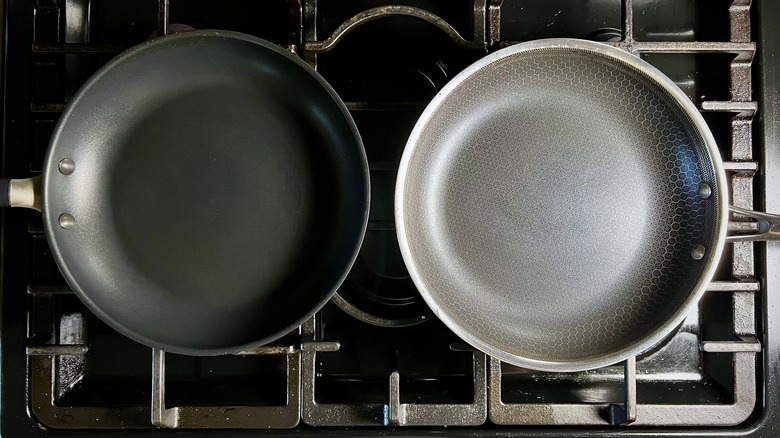 HexClad and nonstick pans on stovetop