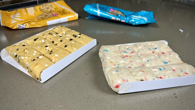 cookie dough cut into squares