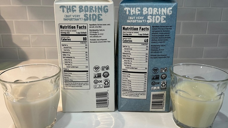 Oatly cartons showing nutritional facts 
