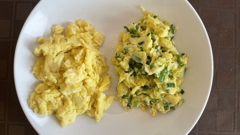 two scrambled eggs