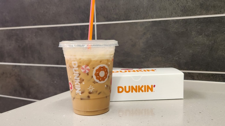 Sabrina's Brown Sugar Shakin' Espresso and small donut box from Dunkin'