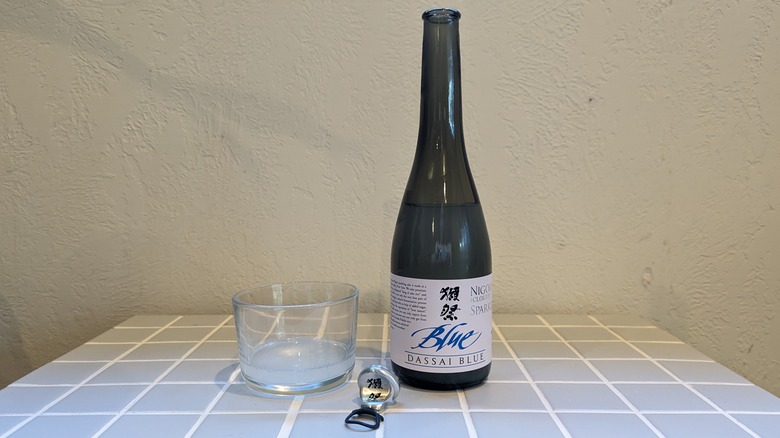 Opened bottle of Dassai Blue sake