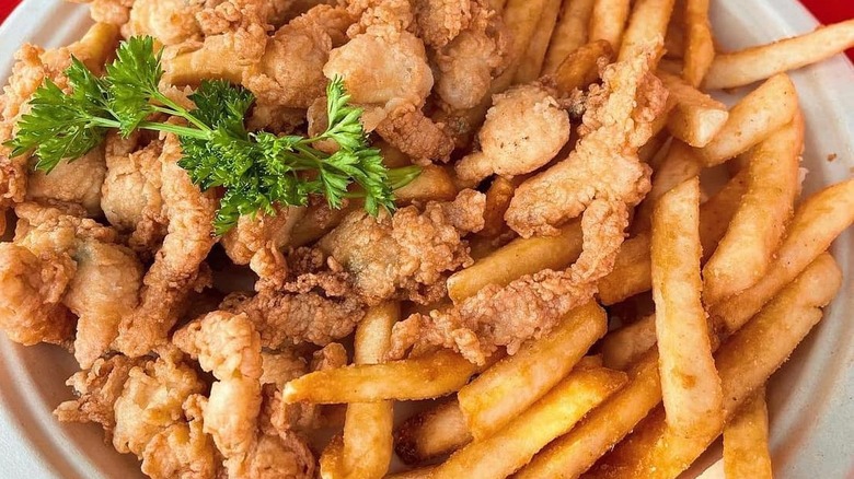 fried clam strips and french fries