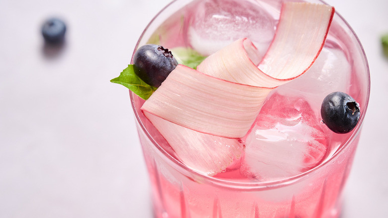 rhubarb garnish on mocktail