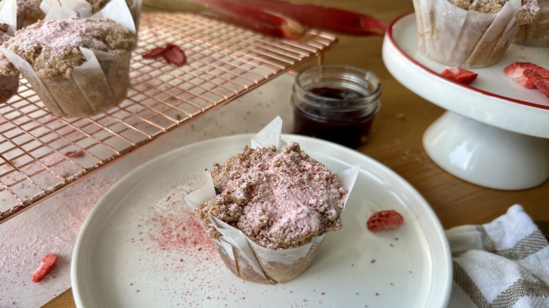 strawberry streusel muffin on plate