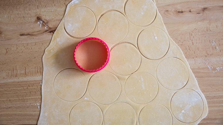 cookie cutter on ravioli dough