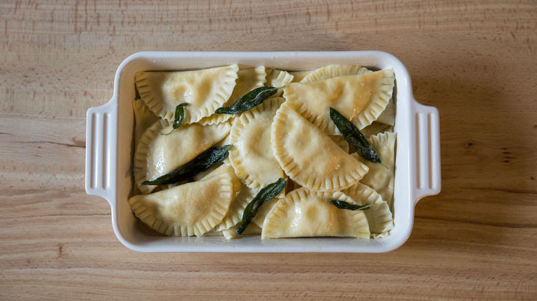 pumpkin ravioli served in dish