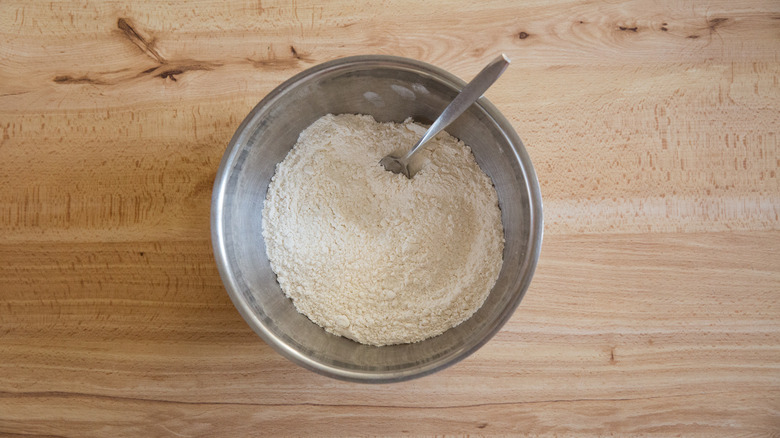 flour in large metal bowl