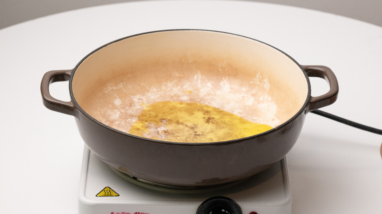 oil heating in pan