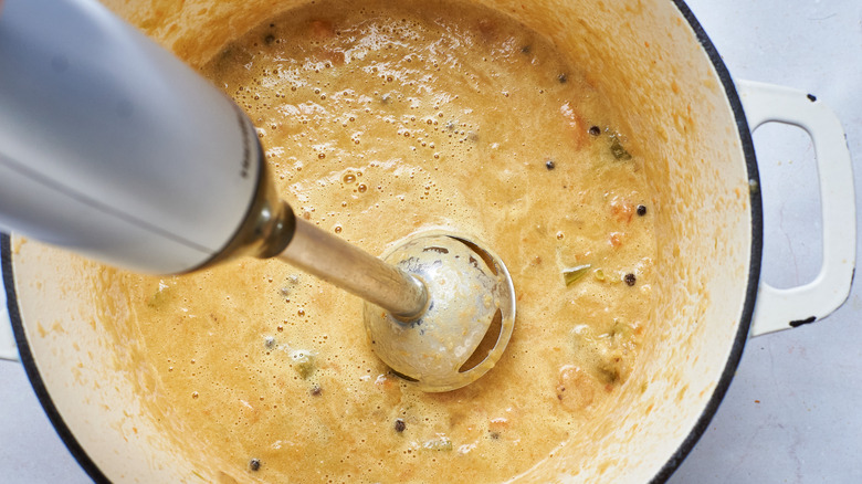 immersion blender in lobster bisque