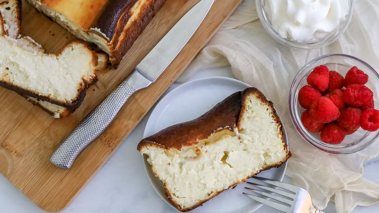 Basque cheesecake sliced on a plate