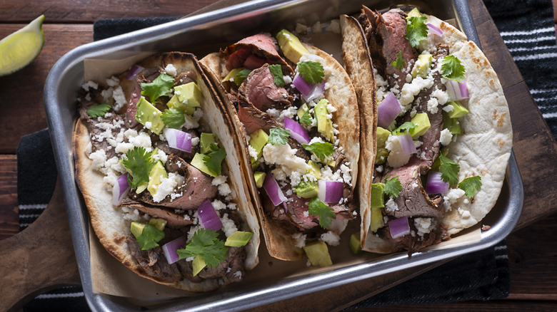 Tray of steak tacos