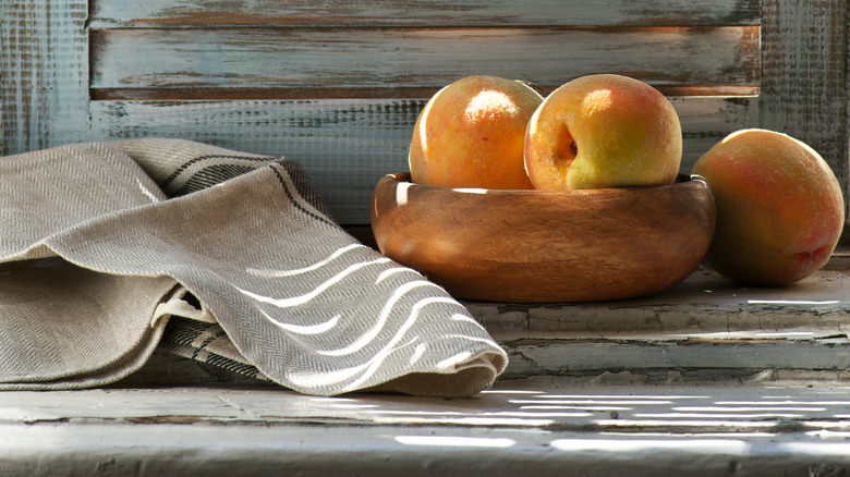 peaches on windowsill