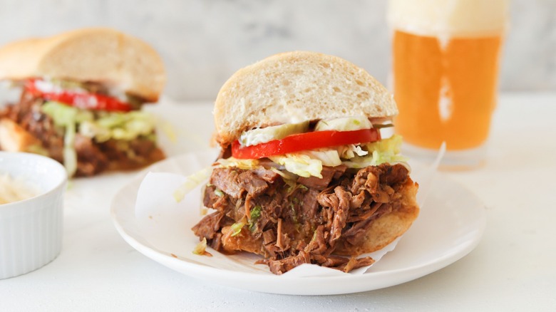 roast beef po-boy with beer