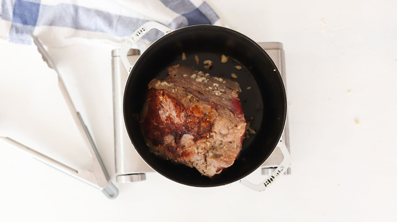 beef searing in dutch oven