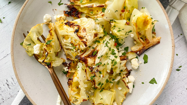 roasted cabbage with garnishes