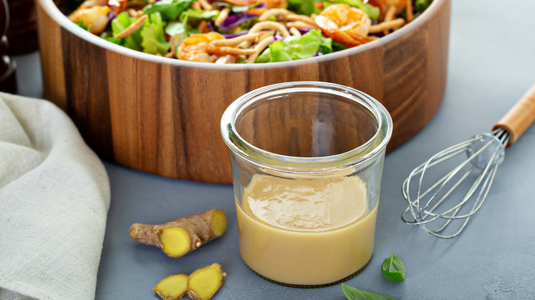 ginger dressing in glass container