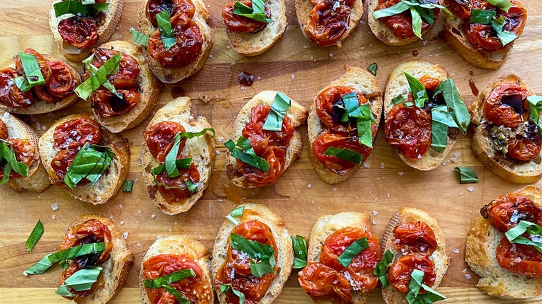 Roasted tomatoes on bruschetta