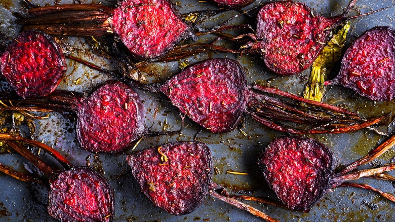 roasted beets on a sheet pan