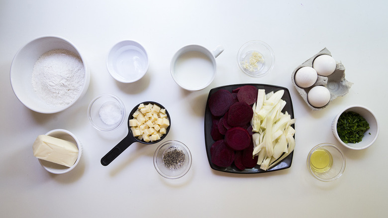 beet quiche ingredients on table