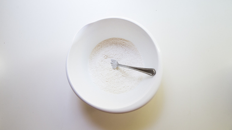 flour in white mixing bowl