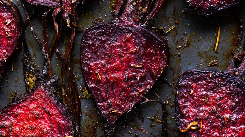 roasted beets on baking sheet