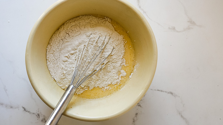 Bowl with pancake batter 