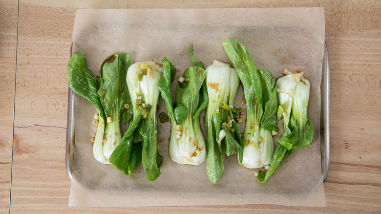 bok choy on sheet pan 