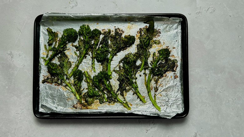 roasted broccolini on a sheet tray