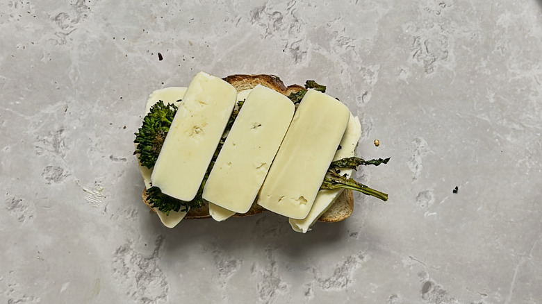 cheese and broccolini on bread