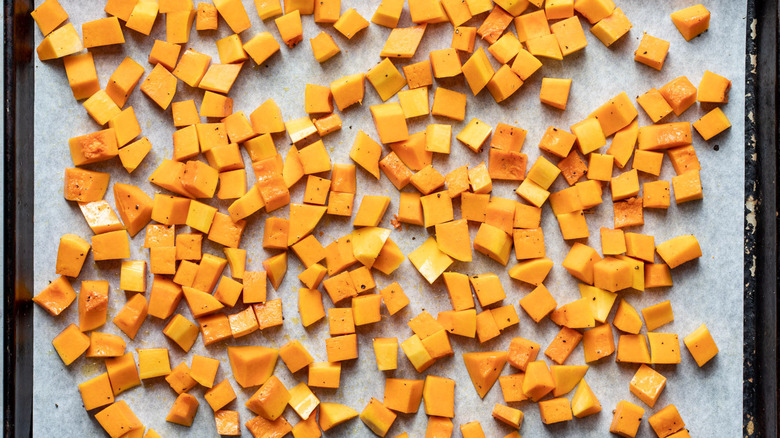 butternut squash on baking sheet 